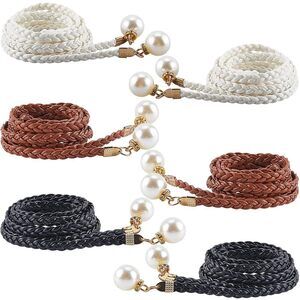 4492 6pcs Skinny Waist Belt For Women 54.37 Inch Black White Brown